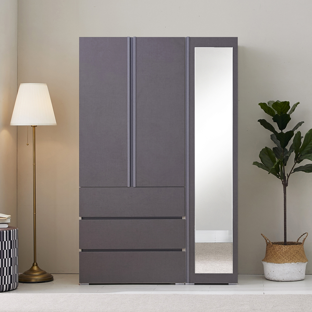 [케이컴퍼니] LPM 심플비1200옷장세트CM (3서랍도어옷장+400거울옷장,이불장)