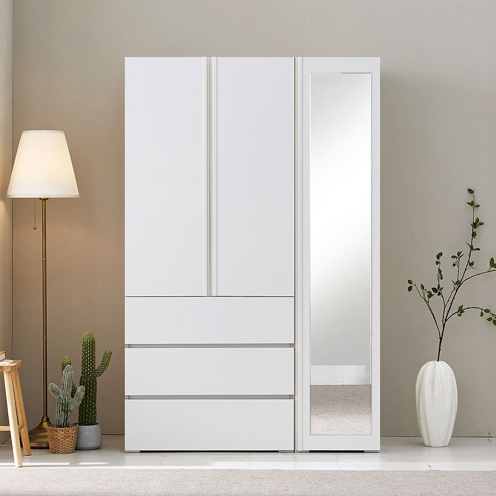 [케이컴퍼니] LPM 심플비1200옷장세트CMS (3서랍도어옷장+400거울선반장)